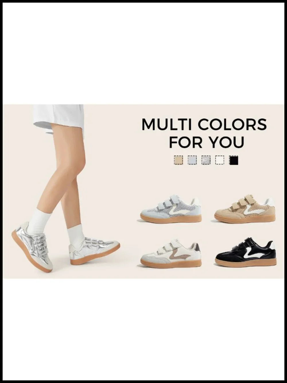 Women's Hook and Loop Lace-Up Fashion Sneakers Retro Walking Shoes Multi-Fabric